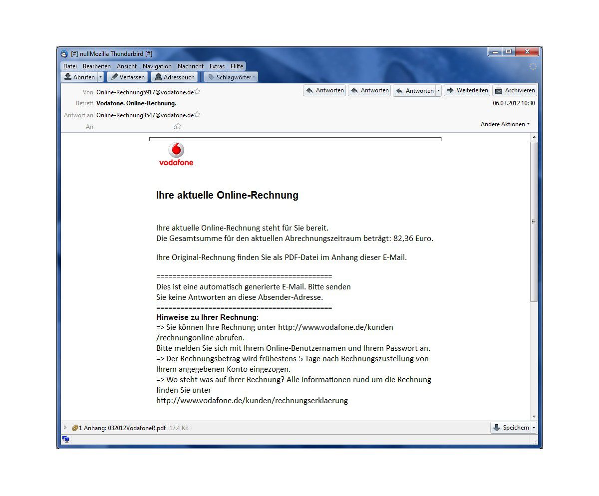 E Mail Enthält Präpariertes Pdf Warnung Gefälschte Vodafone