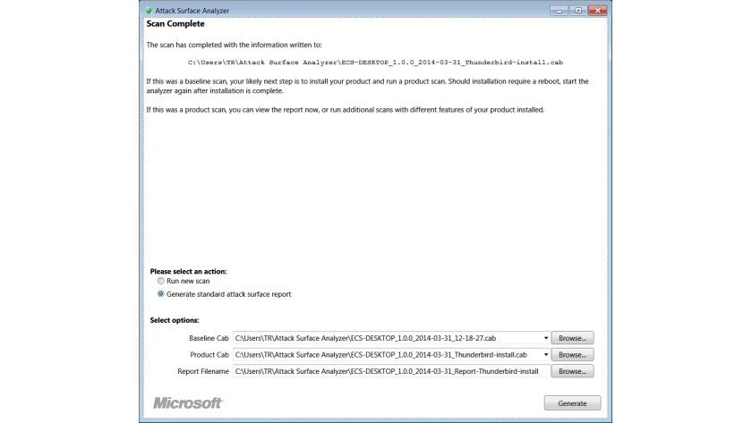 Microsoft Attack Surface Analyzer - Report-Optionen