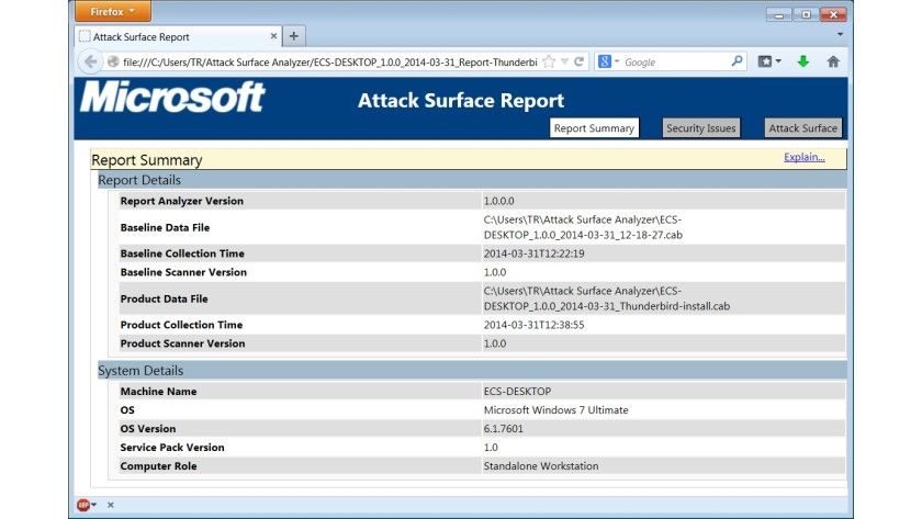 Microsoft Attack Surface Analyzer - Bericht (Summary)