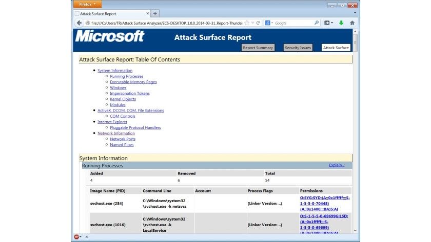 Microsoft Attack Surface Analyzer - Bericht (Attack Surface)